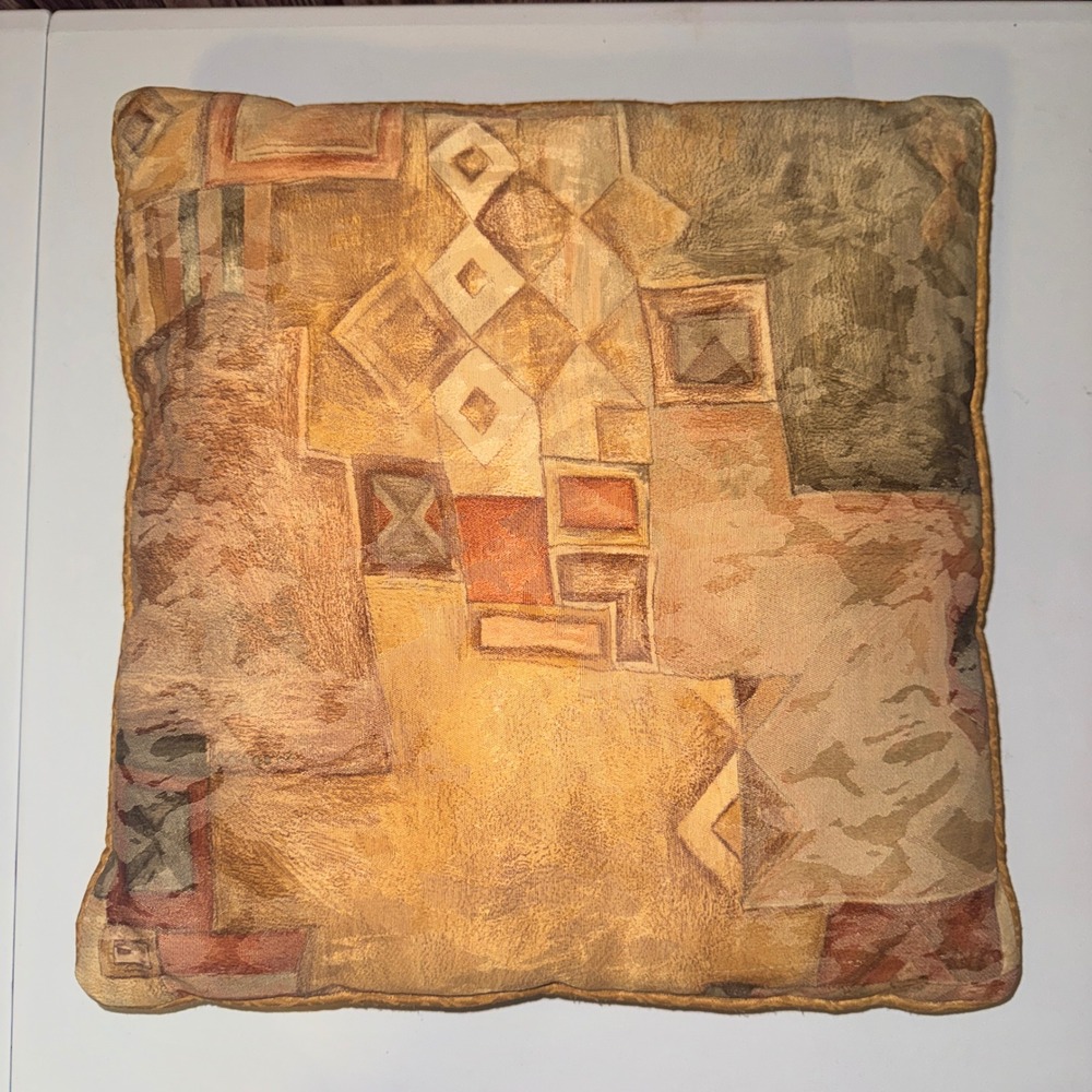 Soft Surroundings Orofino Upcycled Throw Pillow Earth Tone Geometric 16x16 Art